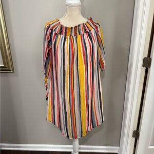 a.n.a Off-Shoulder Multicolor Dress.  Sheer sleeves. Size L